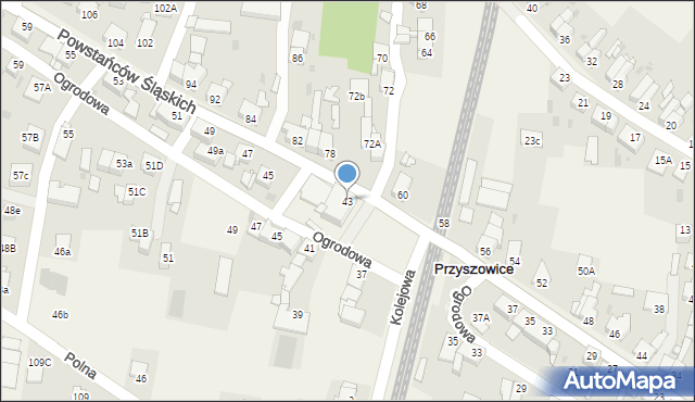 Przyszowice, Powstańców Śląskich, 43, mapa Przyszowice