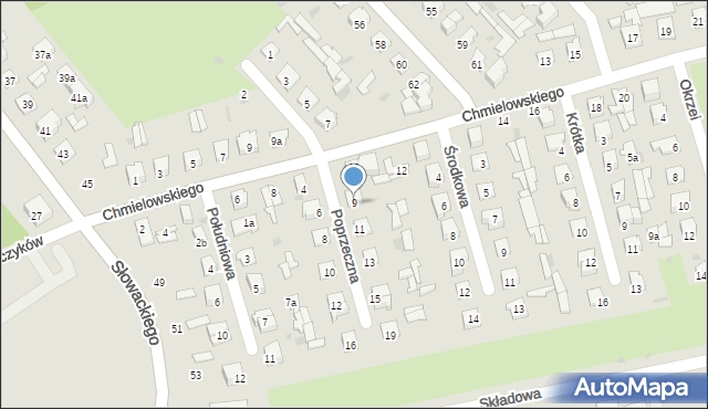 Puławy, Poprzeczna, 9, mapa Puław