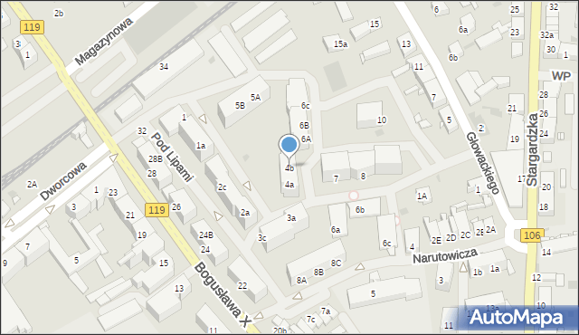 Pyrzyce, Pod Lipami, 4b, mapa Pyrzyce