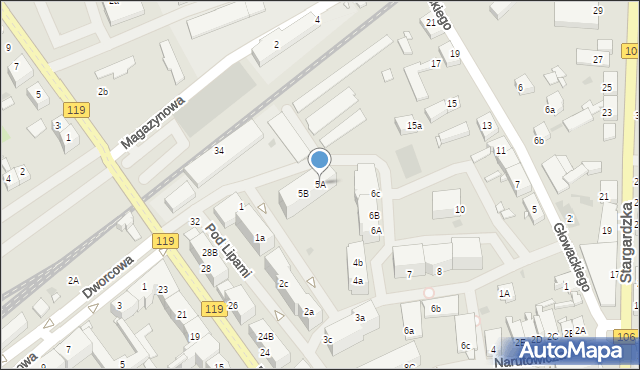 Pyrzyce, Pod Lipami, 5A, mapa Pyrzyce