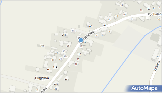 Pyzówka, Podhalańska, 13, mapa Pyzówka