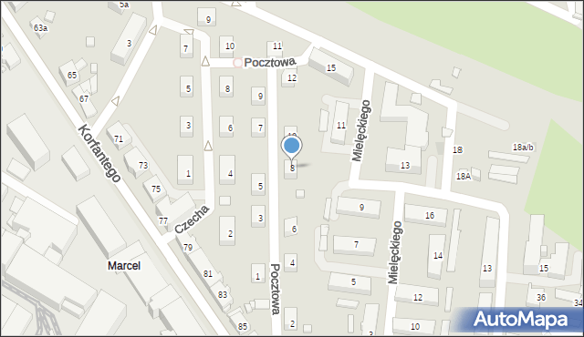 Radlin, Pocztowa, 8, mapa Radlin