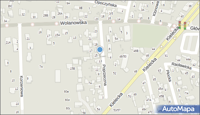 Radom, Poprzeczna, 15A, mapa Radomia