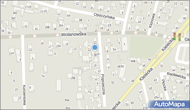 Radom, Poprzeczna, 19, mapa Radomia