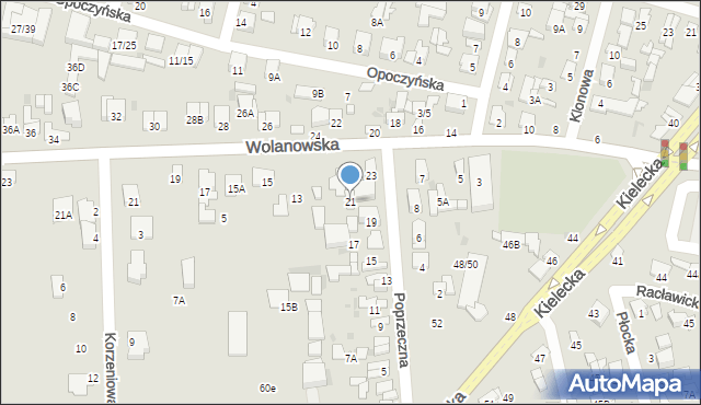 Radom, Poprzeczna, 21, mapa Radomia