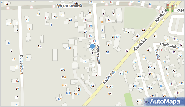 Radom, Poprzeczna, 9, mapa Radomia