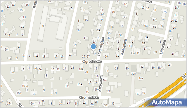Radom, Podmiejska, 1, mapa Radomia