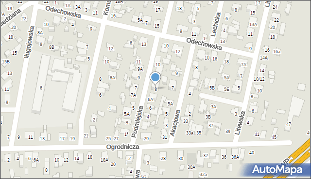 Radom, Podmiejska, 8, mapa Radomia