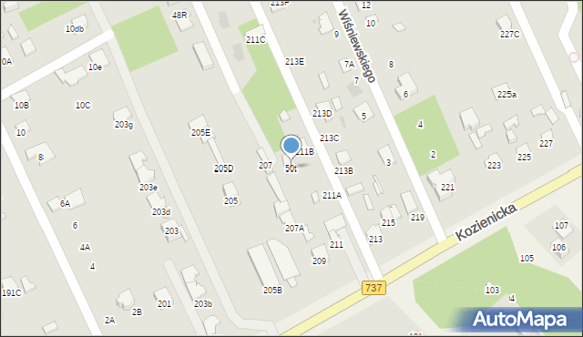 Radom, Podleśna, 50t, mapa Radomia