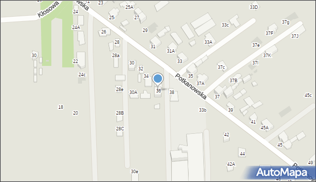 Radom, Potkanowska, 36, mapa Radomia