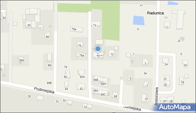 Radunica, Podmiejska, 72, mapa Radunica