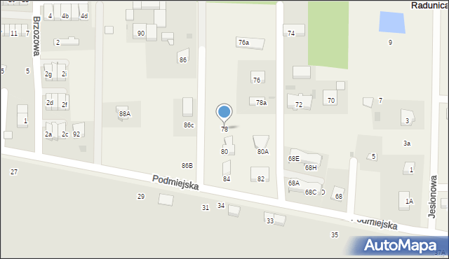 Radunica, Podmiejska, 78, mapa Radunica