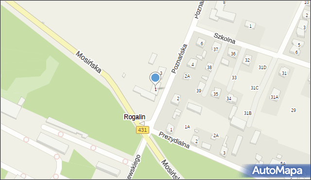Rogalin, Poznańska, 1, mapa Rogalin