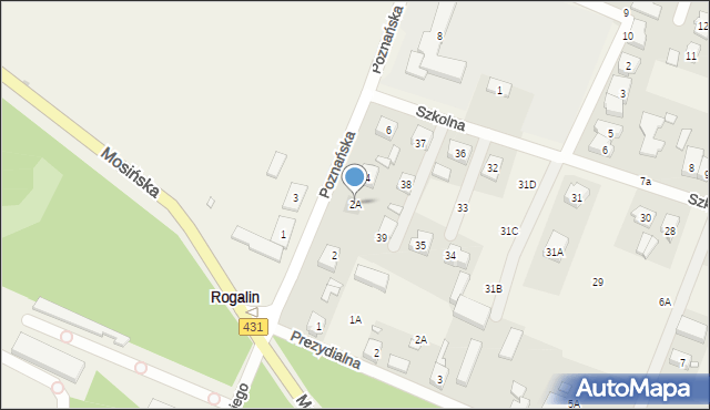 Rogalin, Poznańska, 2A, mapa Rogalin