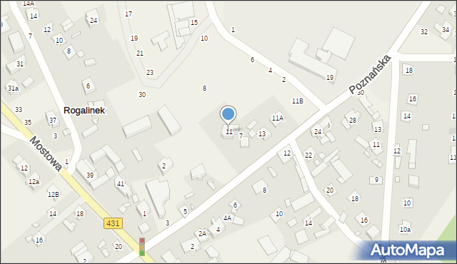 Rogalinek, Poznańska, 11, mapa Rogalinek