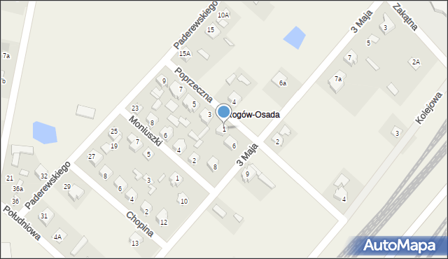 Rogów, Poprzeczna, 1, mapa Rogów