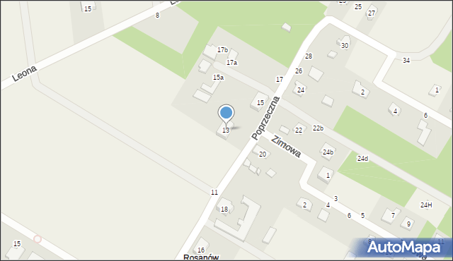 Rosanów, Poprzeczna, 13, mapa Rosanów