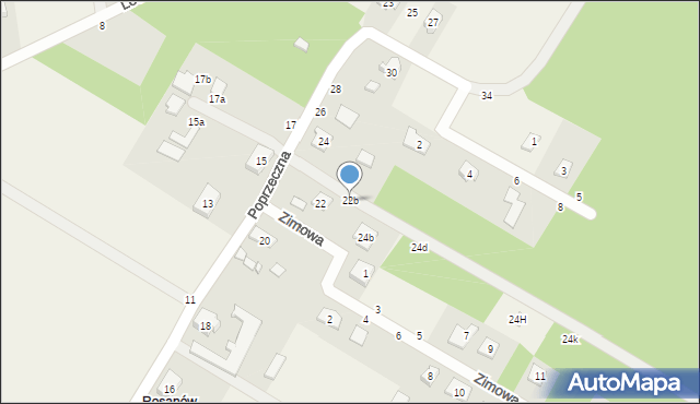 Rosanów, Poprzeczna, 22b, mapa Rosanów