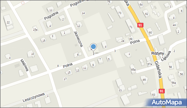 Różyny, Polna, 2, mapa Różyny