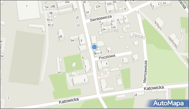 Ruda Śląska, Pocztowa, 8, mapa Rudy Śląskiej