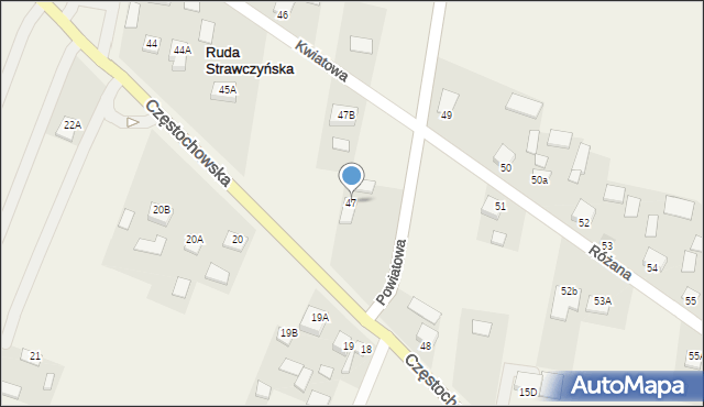 Ruda Strawczyńska, Powiatowa, 1, mapa Ruda Strawczyńska