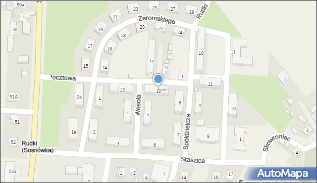 Rudki, Pocztowa, 12, mapa Rudki