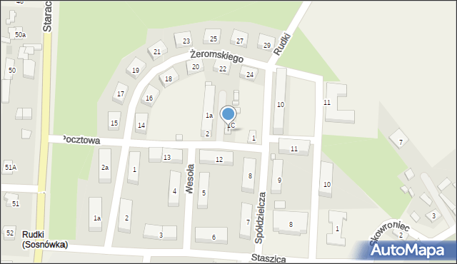 Rudki, Pocztowa, 1b, mapa Rudki