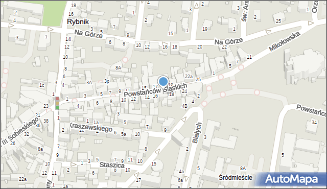 Rybnik, Powstańców Śląskich, 16a, mapa Rybnika