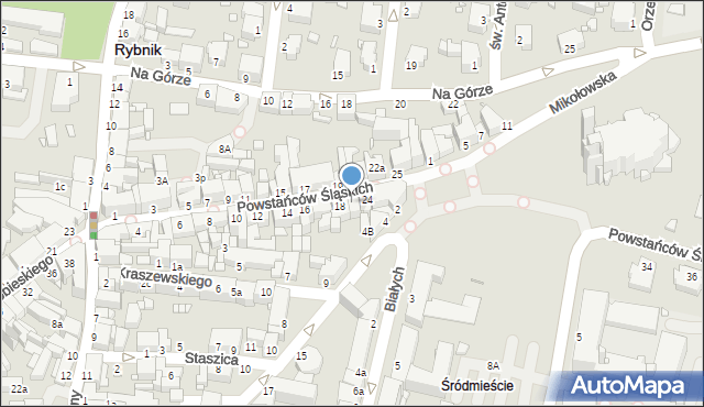 Rybnik, Powstańców Śląskich, 22, mapa Rybnika