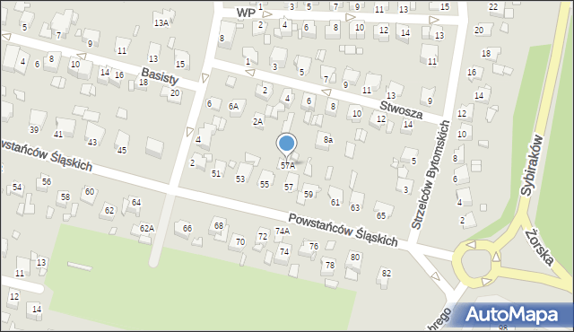 Rybnik, Powstańców Śląskich, 57A, mapa Rybnika