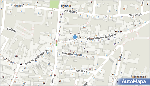 Rybnik, Powstańców Śląskich, 6, mapa Rybnika