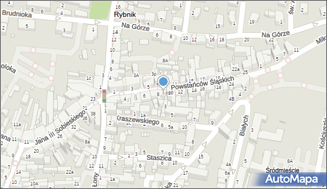 Rybnik, Powstańców Śląskich, 8A, mapa Rybnika