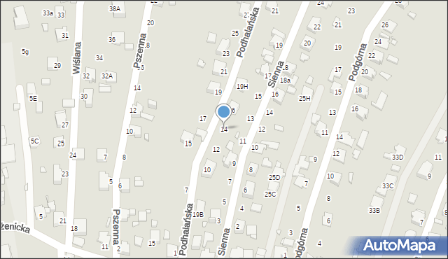 Rybnik, Podhalańska, 14, mapa Rybnika