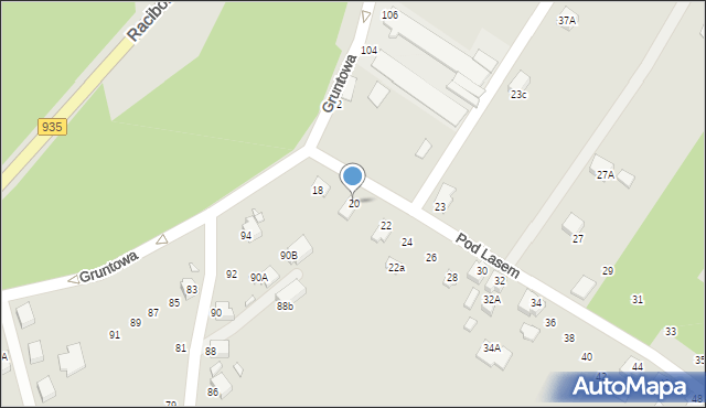 Rybnik, Pod Lasem, 20, mapa Rybnika