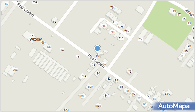 Rybnik, Pod Lasem, 69, mapa Rybnika