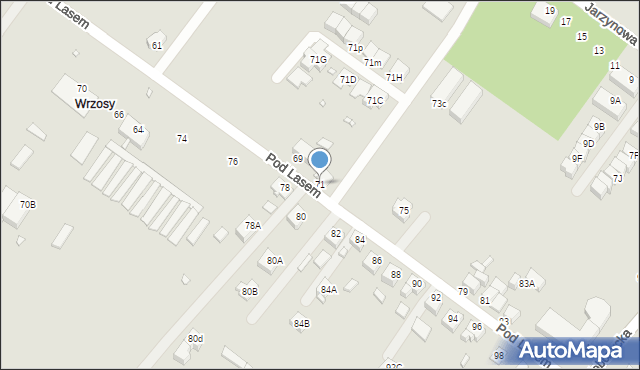 Rybnik, Pod Lasem, 71, mapa Rybnika