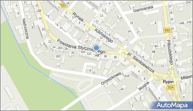 Rypin, Powstania Styczniowego, 34B, mapa Rypin