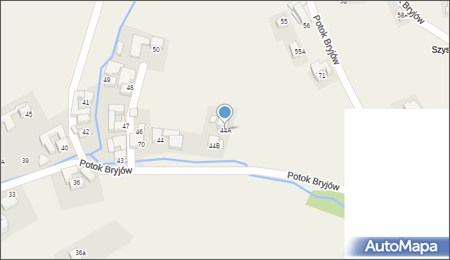 Rzepiska, Potok Bryjów, 44A, mapa Rzepiska