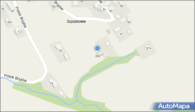 Rzepiska, Potok Bryjów, 60a, mapa Rzepiska