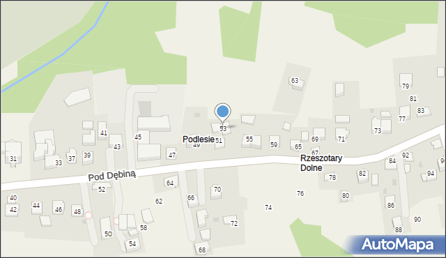 Rzeszotary, Pod Dębiną, 53, mapa Rzeszotary