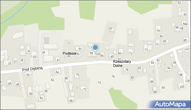 Rzeszotary, Pod Dębiną, 57, mapa Rzeszotary