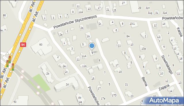 Rzeszów, Powstańców Listopadowych, 9, mapa Rzeszów