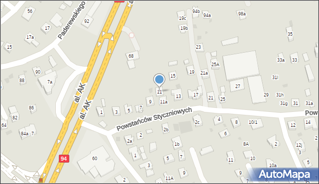 Rzeszów, Powstańców Styczniowych, 11, mapa Rzeszów