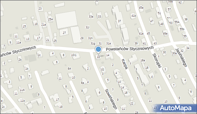 Rzeszów, Powstańców Styczniowych, 12, mapa Rzeszów