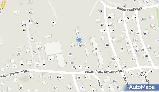 Rzeszów, Powstańców Styczniowych, 33, mapa Rzeszów