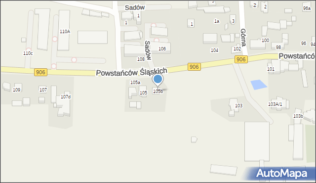 Sadów, Powstańców Śląskich, 105b, mapa Sadów