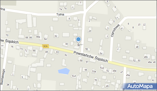 Sadów, Powstańców Śląskich, 58, mapa Sadów