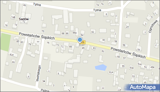 Sadów, Powstańców Śląskich, 67, mapa Sadów