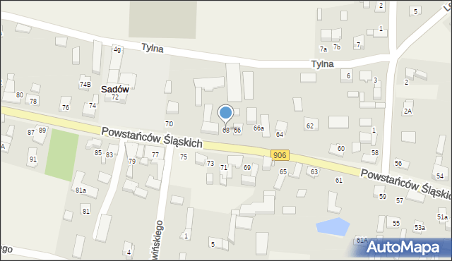 Sadów, Powstańców Śląskich, 68, mapa Sadów