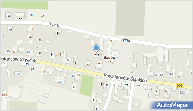 Sadów, Powstańców Śląskich, 74B, mapa Sadów